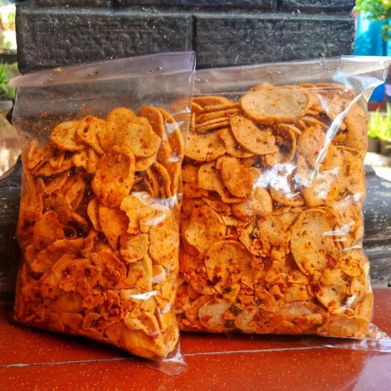 

Basreng Bulat Pedas Original Balado Daun Jeruk isi 1kg 500gram & 250gram Basreng Koin Kering