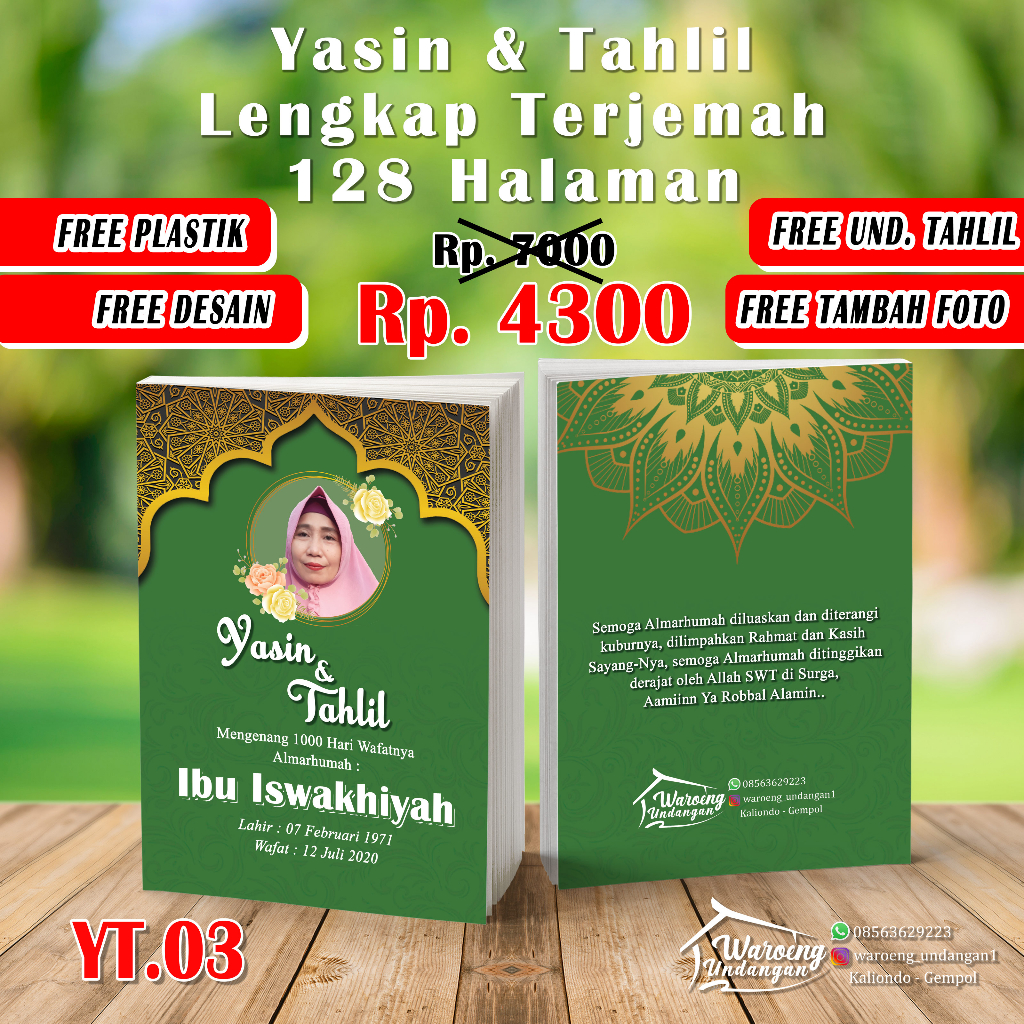 

BUKU YASIN DAN TAHLIL MURAH 128 HALAMAN | ARAB + TERJEMAH (FREE TAMBAH FOTO ALM./ALMH.,FREE PLASTIK)