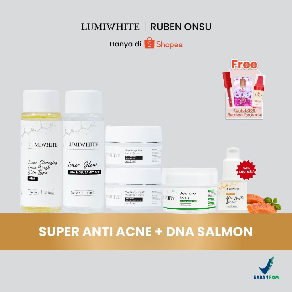 Lumiwhite x Ruben Onsu Super Acne Paket Series + Serum DNA Salmon (1 Baby Gold + 1 Parfum 3ml)