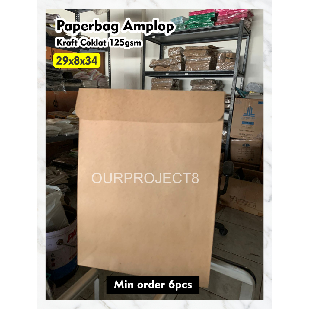 

Paperbag kraft coklat amplop 29x8x34 / paperbag coklat / tas kertas coklat / paperbag kaos / paper bag / paperbag packing / paperbag toko