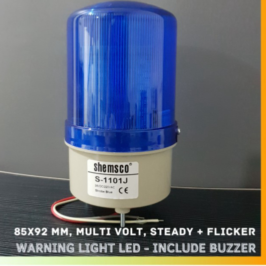 SHEMSCO AC DC 24v 220v Signal Buzzer Strob 4inch LED-1101J Biru Limited
