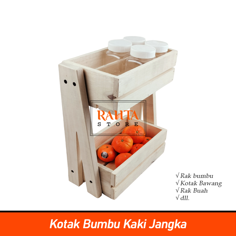 KT95-Kotak Kayu S Kaki Jangka/Rak Bawang Kotak Buah Rak Kayu Serba guna/Kotak Bawang