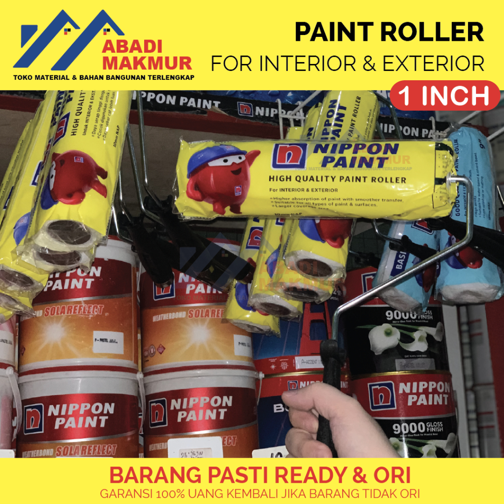 

Kuas Roll Cat Tembok Nippon Paint / Gagang + Bulu Busa Roller Lukis 9 INCH
