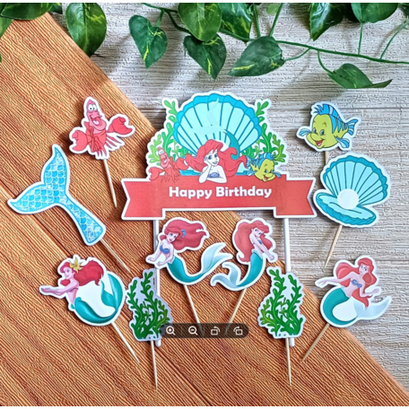 Topper Cake Mermaid Putri Duyung (Gratis Custom Nama) untuk Dekorasi / Hiasan Kue Ulangtahun / Ultah