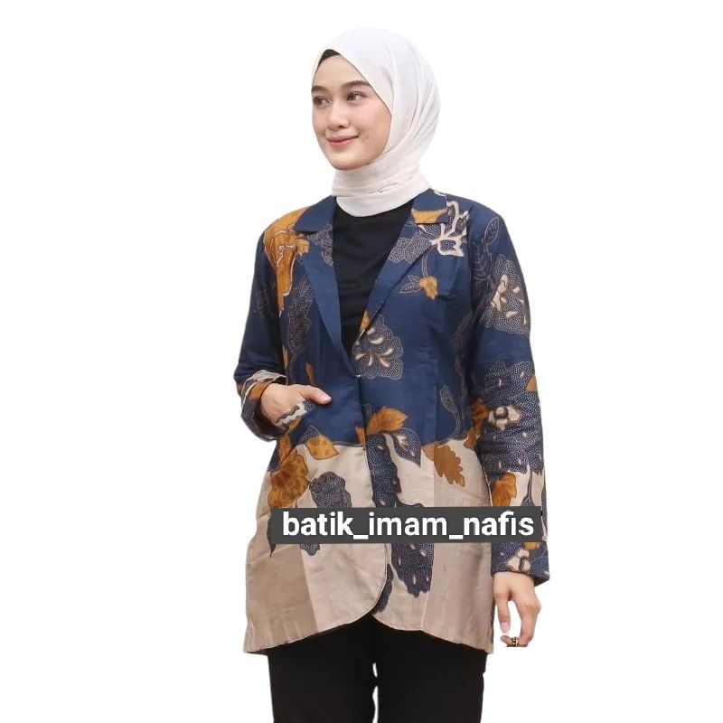 Blazer Batik Seragam Kantor Jas Baju Wanita Jumbo Outer Formal Resmi Kondangan Kerja Guru Kekinian Bahan Katun Adem Ukuran XS S M L XL XXL XXL 3XL