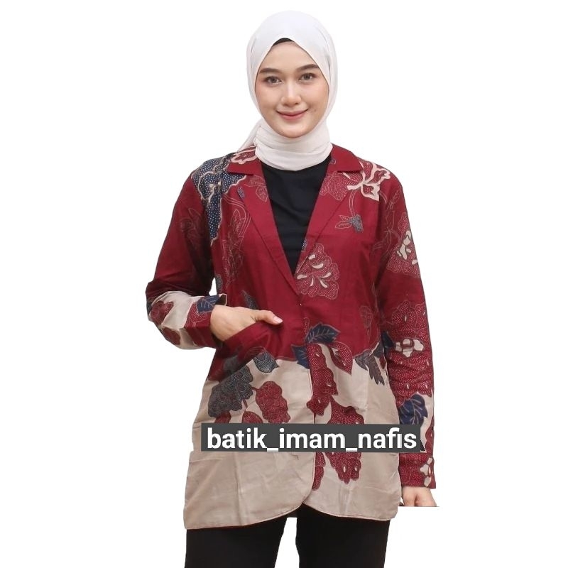 Blazer Batik Seragam Kantor Jas Baju Wanita Jumbo Outer jas Formal Resmi Kondangan Kerja Guru Outer 