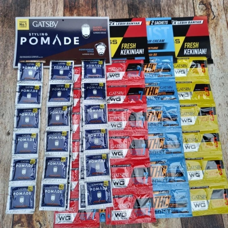 Minyak rambut  (48set) / Gesby WG / getsby biru / Gatsby kuning / Gatsby merah