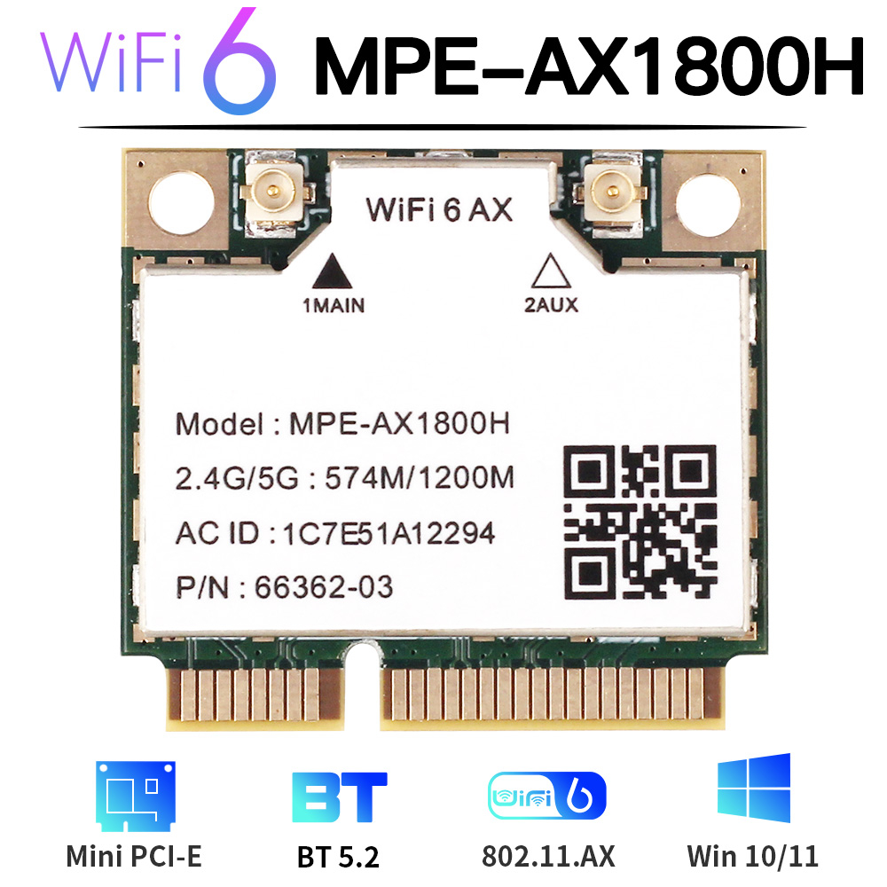 Wifi 6 Card Wireless Mediatek MT7921 BT 5.2 mini pcie 5ghz dual band AC AX 2.4ghz 5.8ghz 5G Fenvi