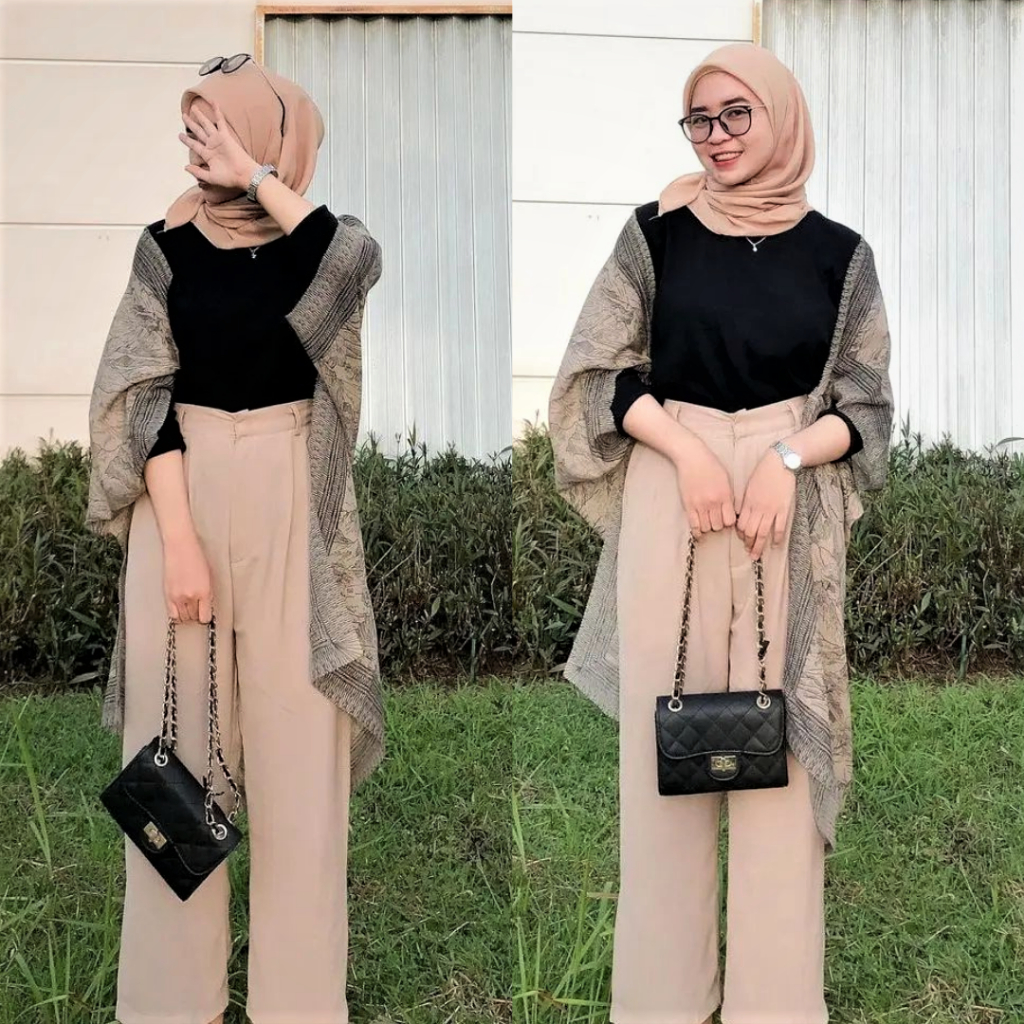 One Set Wanita / Bella square + Outer Wanita + Kulot Haighwaist / Setelan Wanita / Setelan Wanita Ke