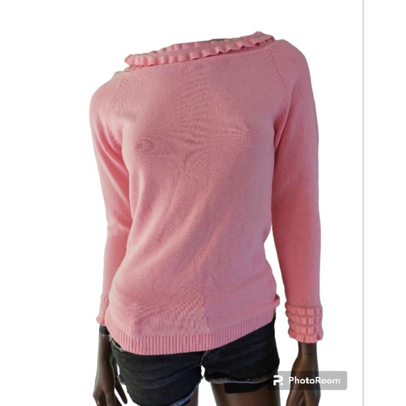 preloved branded original Venis pink knit/rajutan sweater long sleeve
