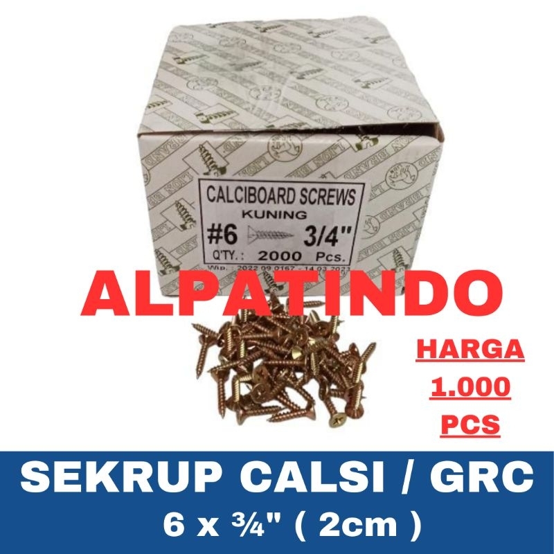 Sekrup GRC Kuning 2cm / Sekrup Kalsiboard 6 x 3/4 / Sekrup Calsiboard 2cm