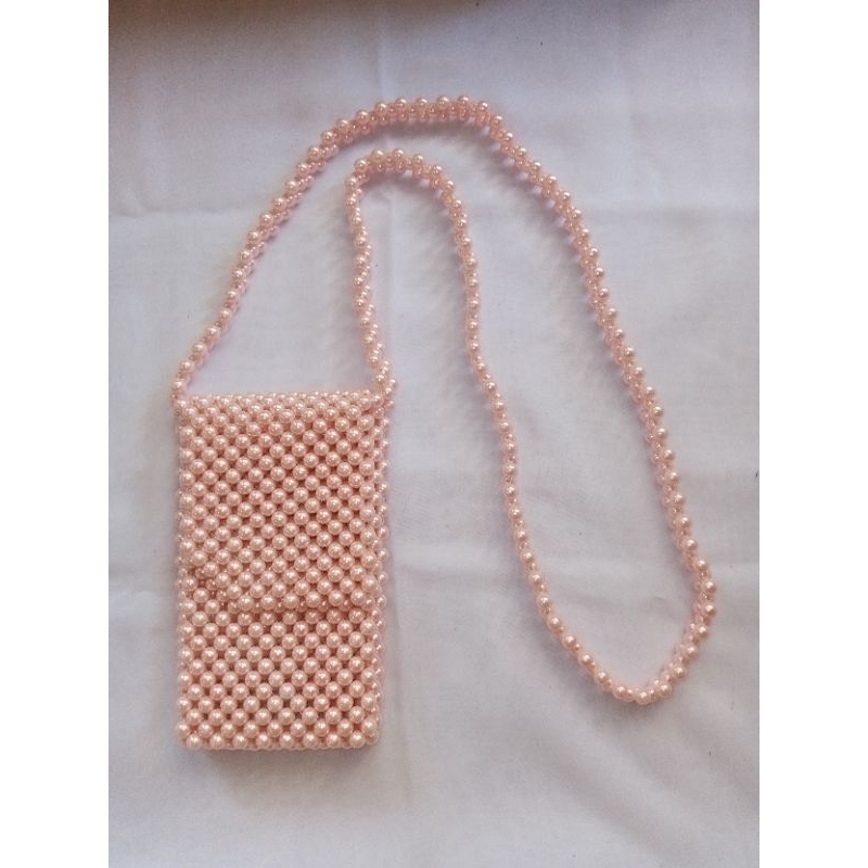 Tas HP selempang manik manik mote mutiara sintetis