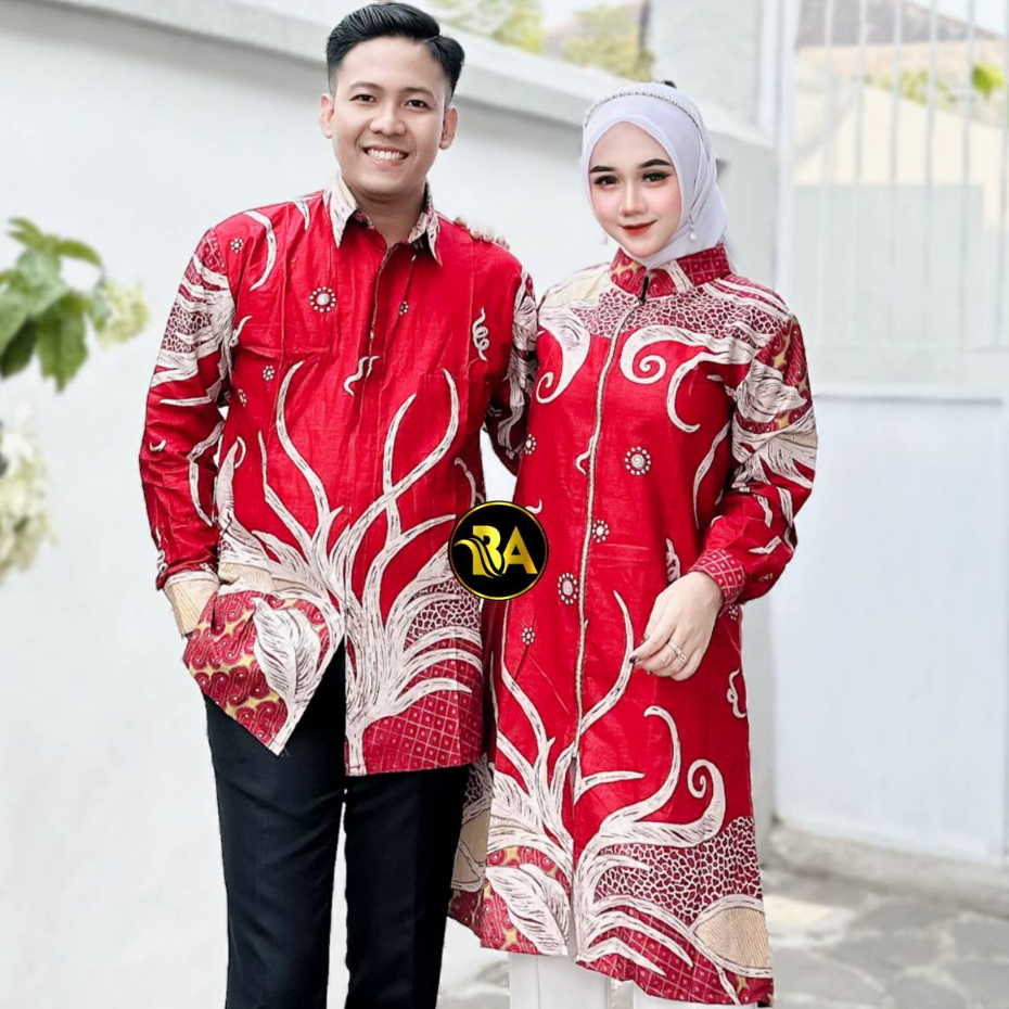 Baju Batik Alga Merah Tunik Kemeja Couple Sarimbit Lengan Panjang Motif M-XXXL Jumbo