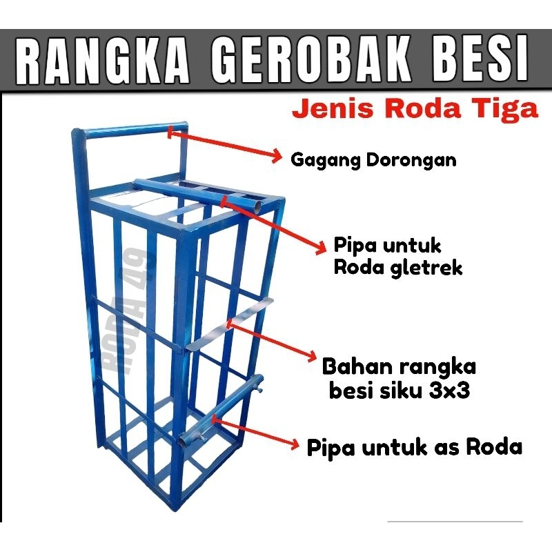 Rangka Gerobak besi Body gerobak untuk roda tiga