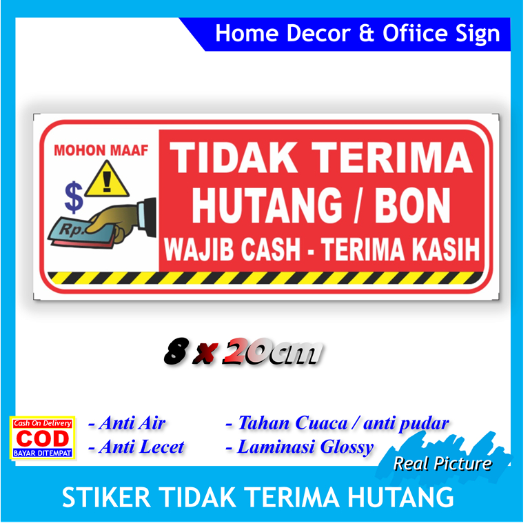 

Stiker label new dilarang hutang wajib cash anti bon sticker toko warung kantor dll