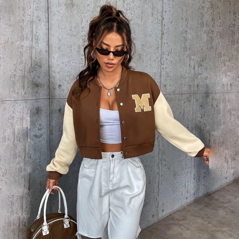 [MYSTYLEE] Baseball Varsity Jacket Crope Big Size Initial M jacket crope