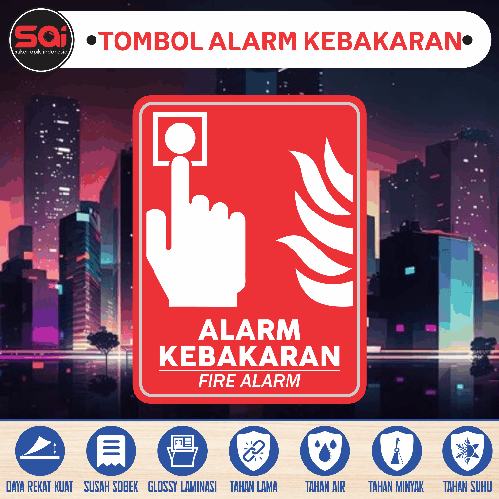 

stiker vinyl anti air / waterproof TOMBOL ALARM KEBAKARAN laminasi glossy