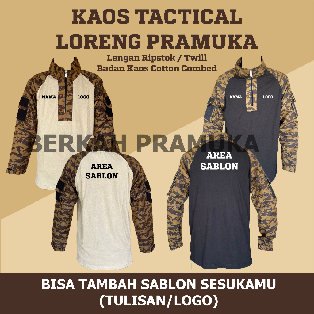 Kaos Pramuka Tactical Baju Loreng Pramuka BDU Custom Logo Ambalan Tulisan Gudep