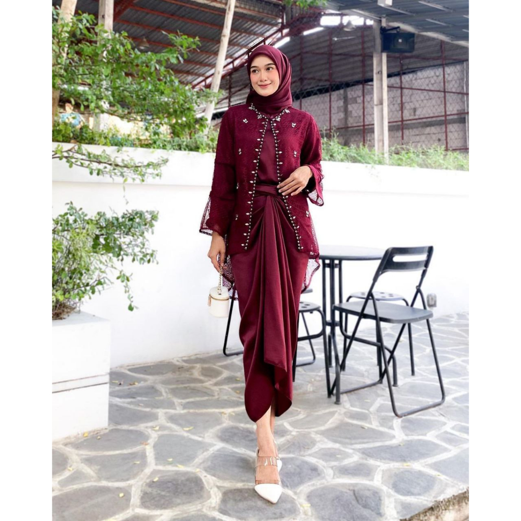 ONESET CLARISSA GAMIS BRUKAT & KEBAYA COUPLE SEMI PRANCIS Katun BAHAN KEBAYA SEMI FRANCE CORNELI COU