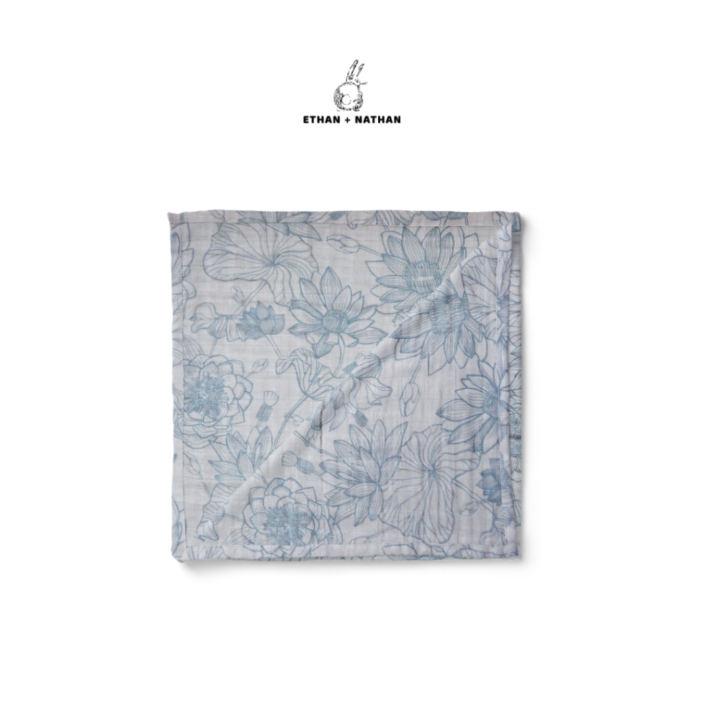 Ethan+Nathan Swaddle Blanket / Bedong Bayi Pattern - Blue Flowers