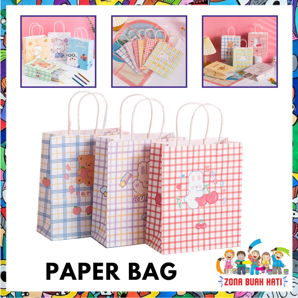 

ZBH Paperbag Karakter Kartun Beruang Lucu Goodie Bag Motif Rabbit & Bear Tas Jinjing Serbaguna Bingkisan Hadiah Hampers Ulang Tahun Anak Kotak Souvenir Kantong Tentengan Bingkisan Paper Bag Kertas Mini Lucu Aesthetic Import