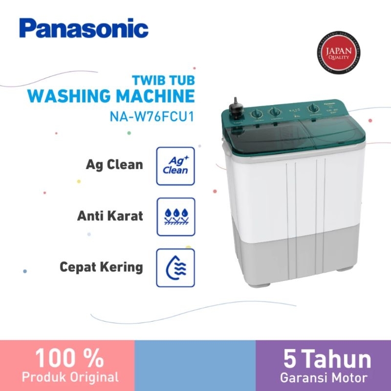 PANASONIC NA-W76FCU1G MESIN CUCI DUA TABUNG Panasonic NAW 76FCU1 Mesin Cuci 2 Tabung RATU Series [7.5 Kg]