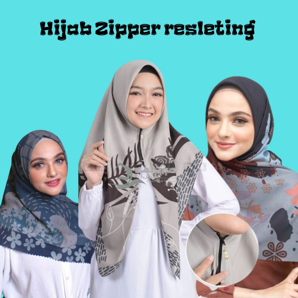 hijab zipper motif premium hijab zipper resleting instan motif voal premium