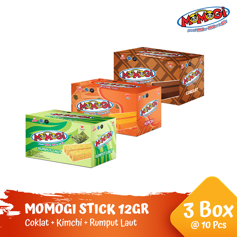 Momogi Coklat 12gr + Momogi Kimchi 12gr + Momogi Rumput Laut 12gr [@ 1 Box]