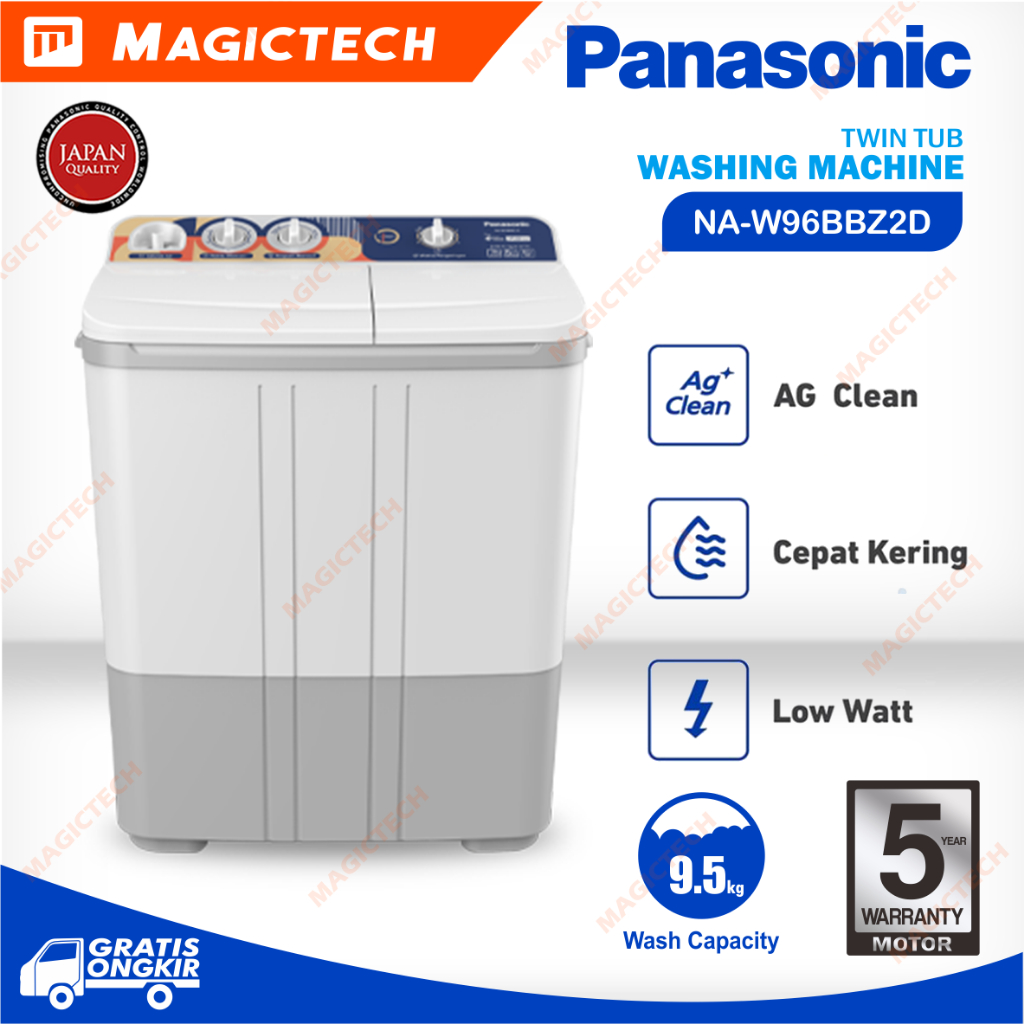 MESIN CUCI PANASONIC 9.5 KG NA-W96BBZ2D 2 TABUNG Low Watt - 9 KG