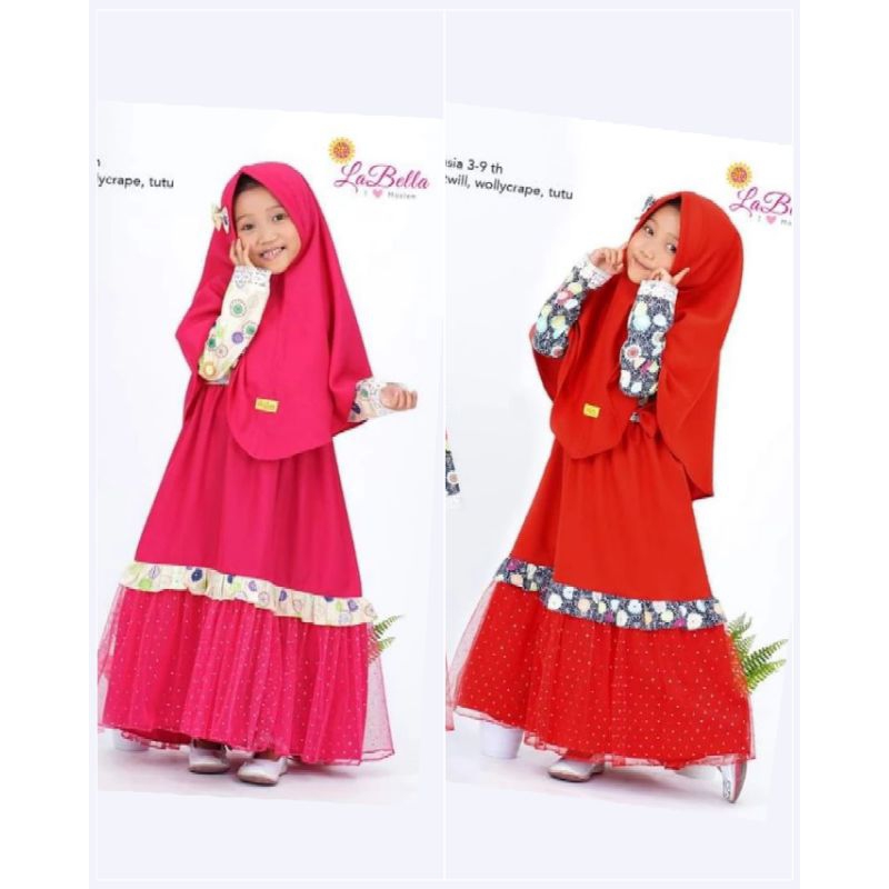 [ TUTU DRESS ] By Labella gamis anak cantik gamis anak merah fanta baju dress tutu anak original lab