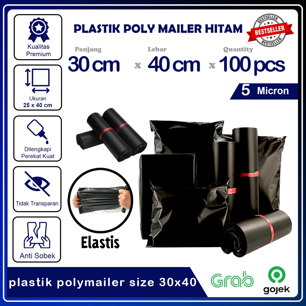 

POLYMAILER HITAM GLOSSY UK 30X40 TEBAL 5 MICRON [/100PCS] / PLASTIK ONLINE SHOP / HARGA GROSIR