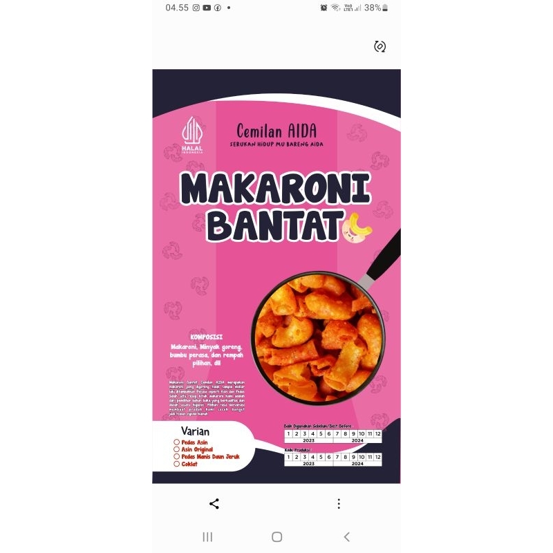 

MAKARONI BANTAT, COKLAT,ASIN,PEDAS MANIS, PEDAS ASIN