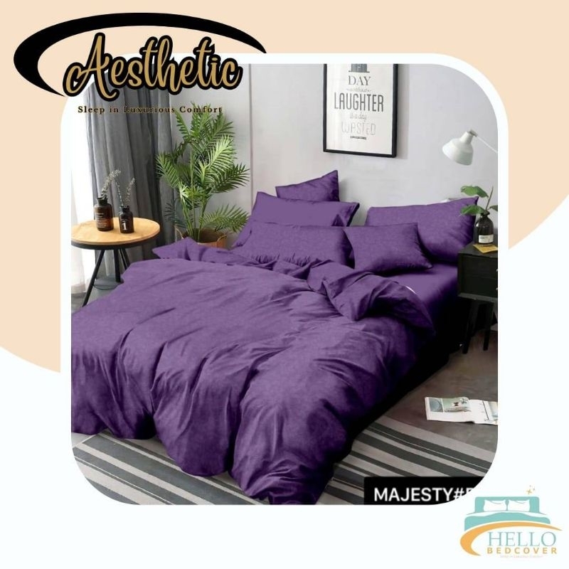 AESTHETIC PROJECT - Fullset Bedcover Motif Ungu Majesty / Sprei Microtex Disperse Premium - Anti Lun