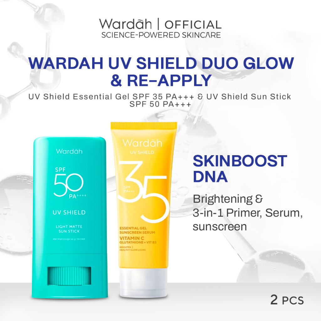 Wardah Paket UV Shield Glow & Re-Apply Package - Sunscreen SPF 30 ml dan 50 22 gr - Sunscreen Wajah 