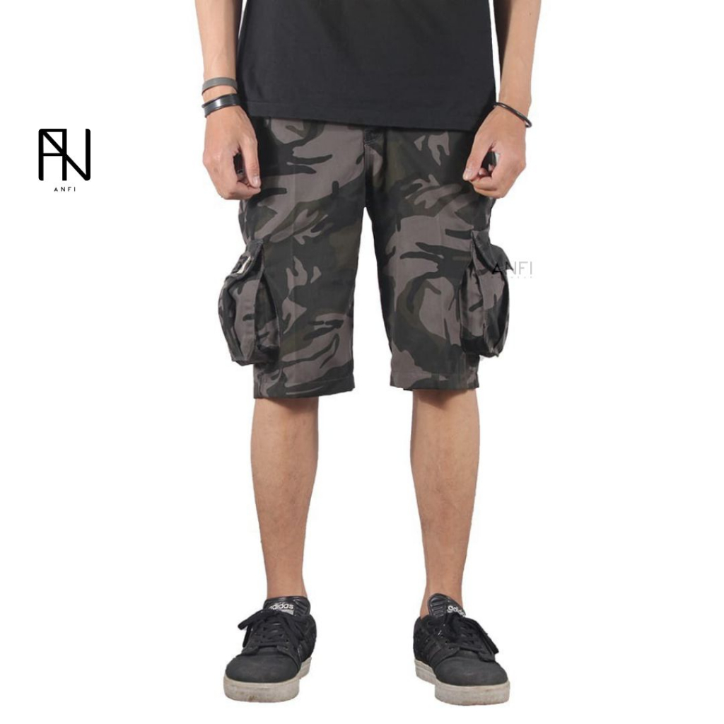 ANFI Celana Cargo Joger Loreng Pendek Pria Twill