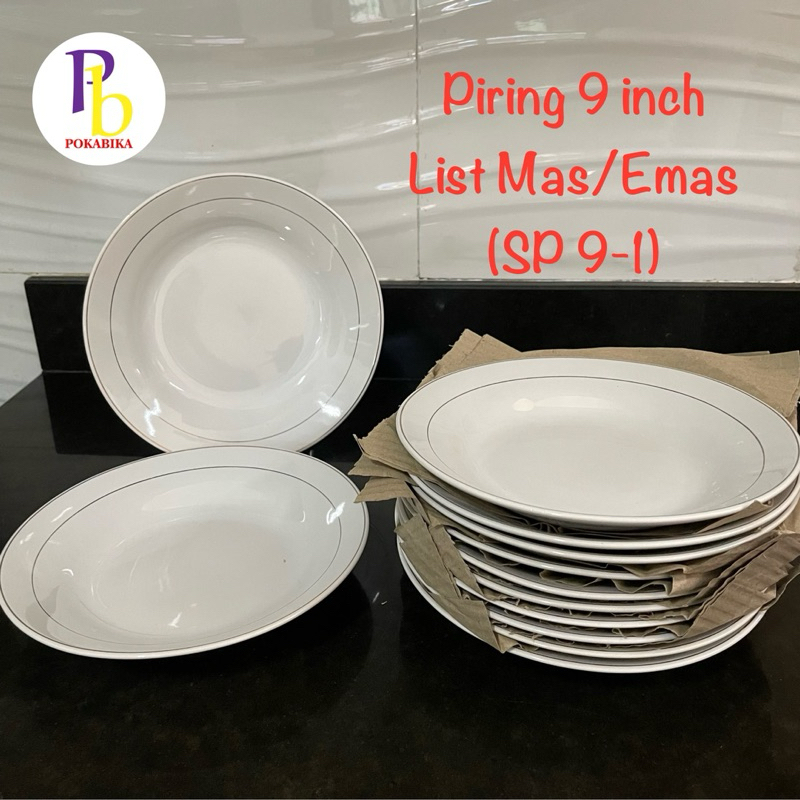 Piring Makan Keramik List Mas (Emas) 9" inch SUNBIRD / SP 9-1