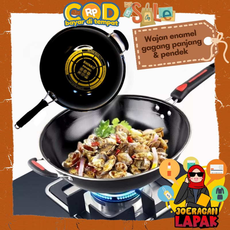 [JOERAGAN LAPAK] WAJAN ENAMEL GAGANG PANJANG & KUPING ANTI LENGKET PENGGORENGAN ANTI GORENG FRY PAN 