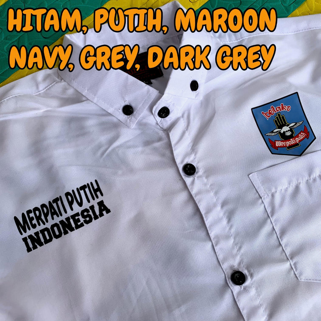 XSI Baju Kemeja MERPATI PUTIHI simple, kemeja unisex MERPATI PUTIH, baju Pencak Silat MERPATI PUTIH,