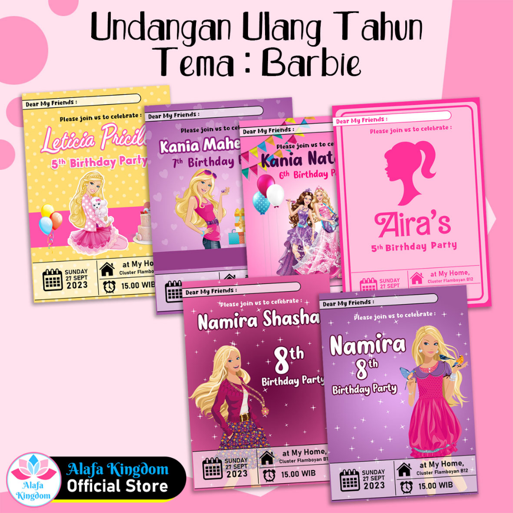 alafakingdom - Undangan Ulang Tahun Ultah Anak Custom Barbie / Birthday Invitation Barbie