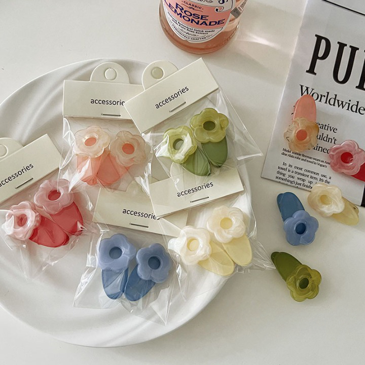 MENTARI - Hair Clip Jepit Jepitan Rambut Kecil Poni Resin Aksen Flower Bunga Square Colourful Simple