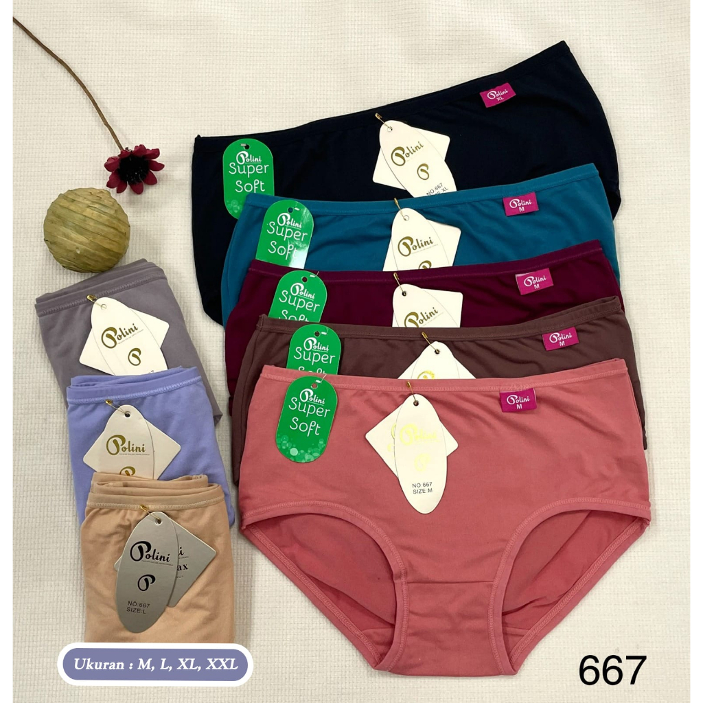 (6pcs) CD / Celana Dalam Polini Super Soft / Celana Dalam Wanita Polini 668 Super Soft uk. M-XXL / K