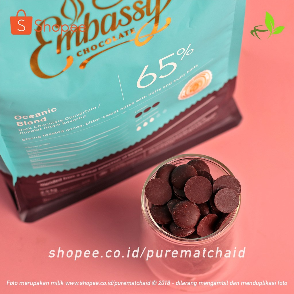 

Embassy Chocolate - OCEANIC BLEND 65% 100gr Dark Couverture Tulip Indonesian Chocolate Coin
