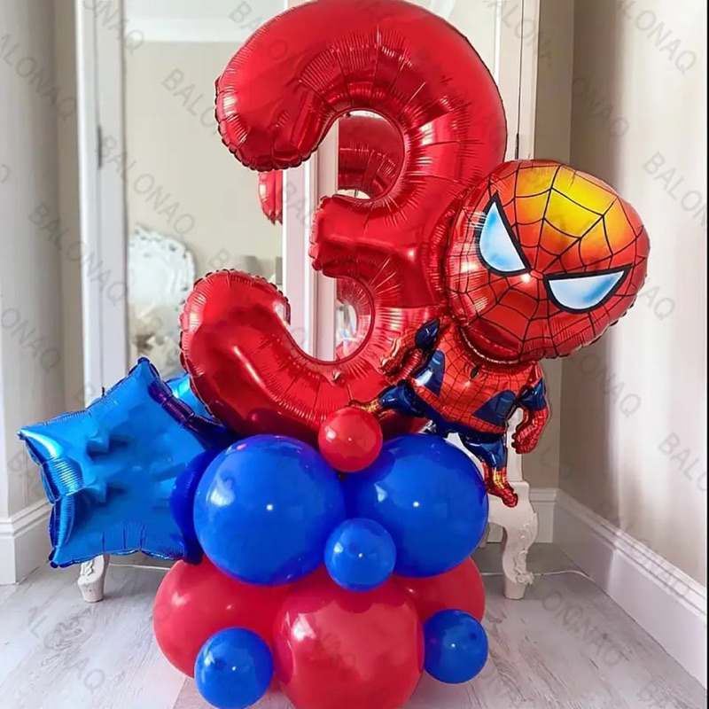 PAKET BALON STAND SPIDERMAN ANGKA MERAH