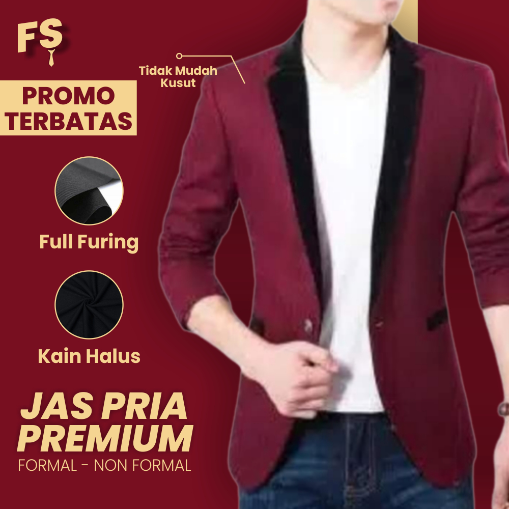 BLAZER JAS KOREA NIKAH WISUDA PENGANTIN PRIA SLIM FIT FORMAL - PINK KERAH HITAM