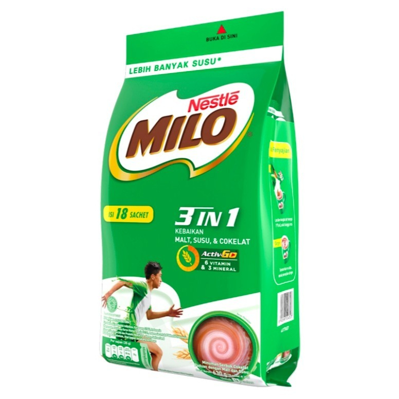 

MILO 3 in 1 / MInuman Serbuk Coklat Susu Malt isi 18 's @ 34 gr
