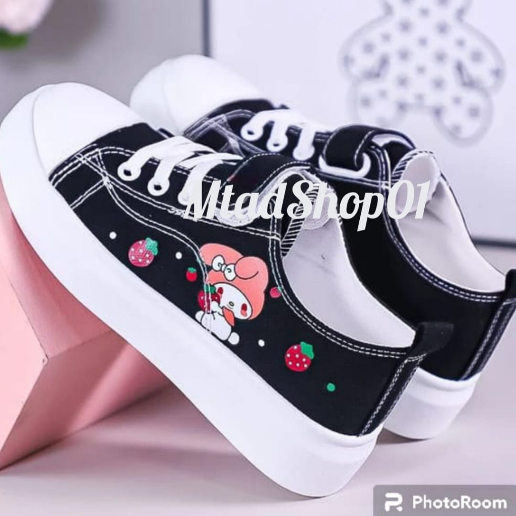 ArinRizqianaCollection01 Sepatu Sneakers Anak Dan Dewasa Motif Sanrio My Melody Hitam Trendy(Sepatu 