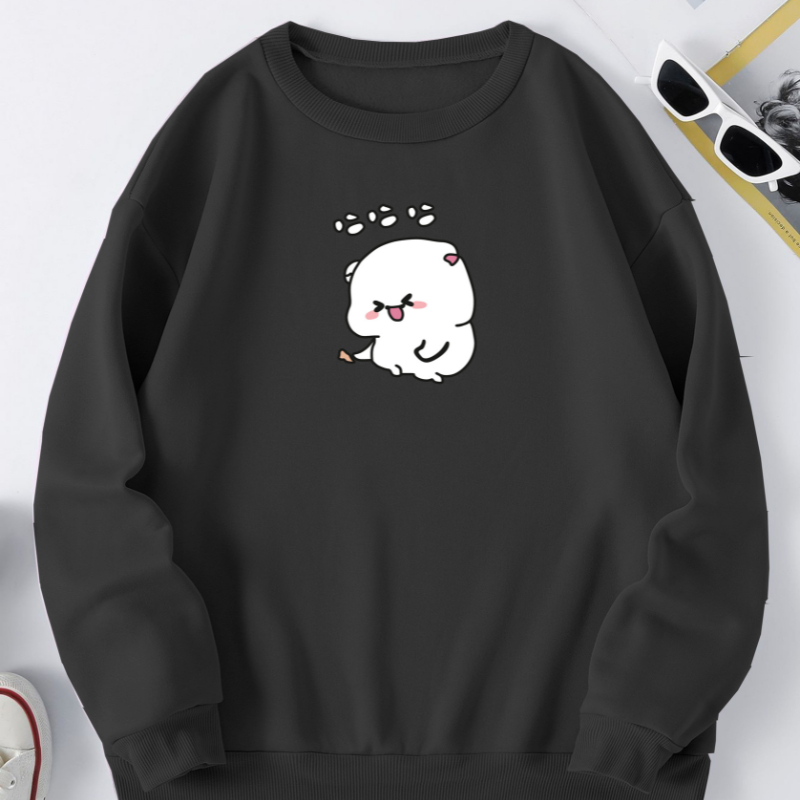 Sweater Cute cat wanita sweater oversize L XL XXL bahan fleece crewneck cewek remaja korea style imp