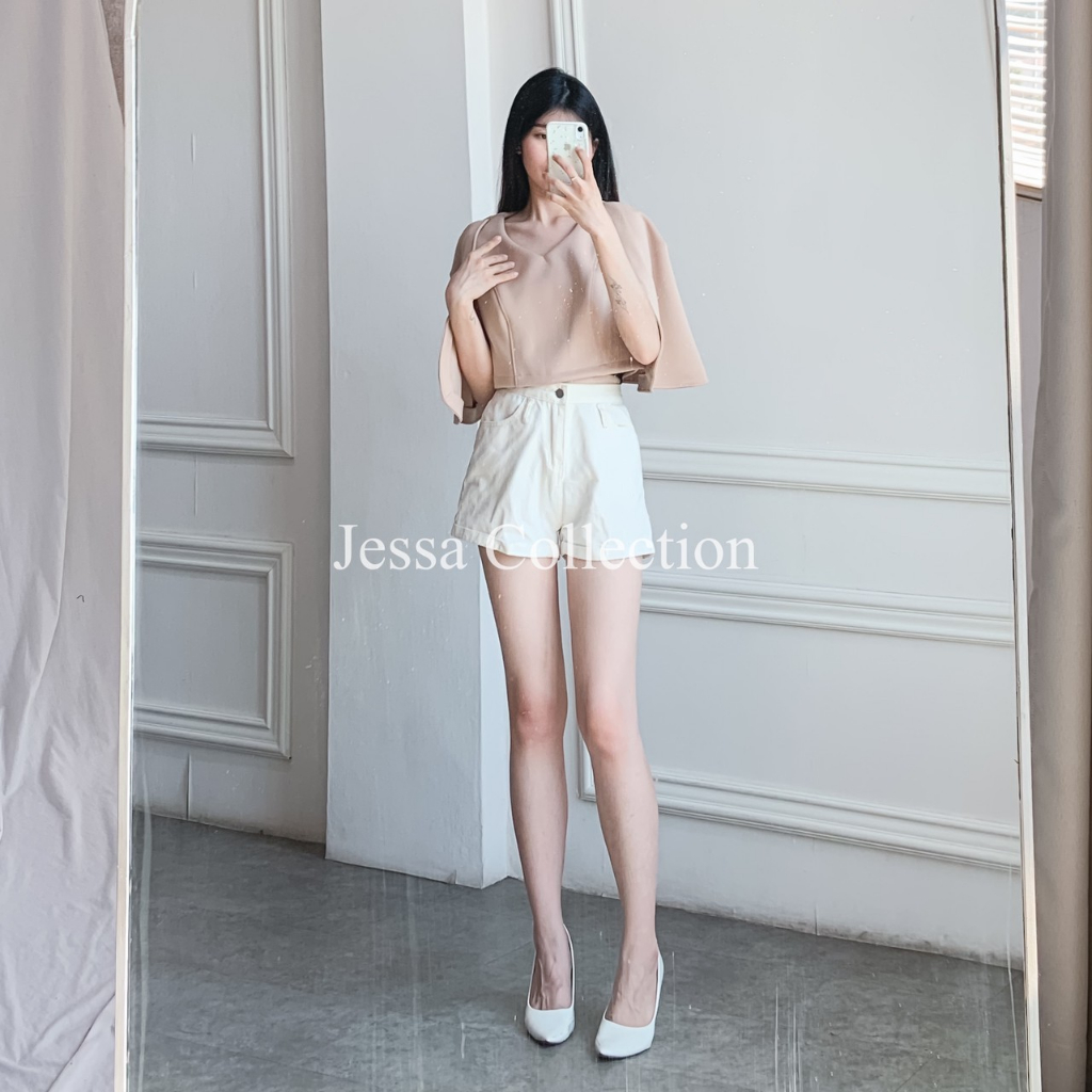 ATASAN V-NECK BIYUBIYU FG BAJU KANTOR WANITA ATASAN KERAH V BAHAN SCUBA BAJU NATAL CASUAL SIMPLE