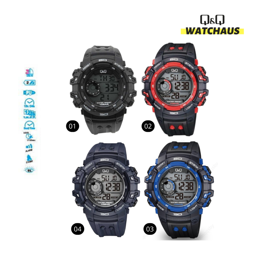 JAM TANGAN PRIA QQ QNQ Q&Q M156 M156J ORIGINAL JEPANG DIGITAL BLACK WATER RESISTANT RESIN/ RUBBER/ K