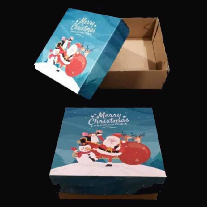 

5 Pcs Box Lapis Legit Natal Kardus Packaging Hampers Merry Christmas Ukuran 25x25x10 cm Motif Biru Santa